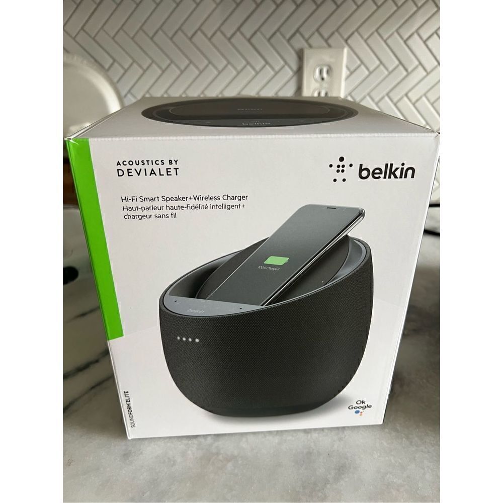 Belkin SoundForm Elite Hi-Fi Smart Speaker + Wireless Charger Google Assistant